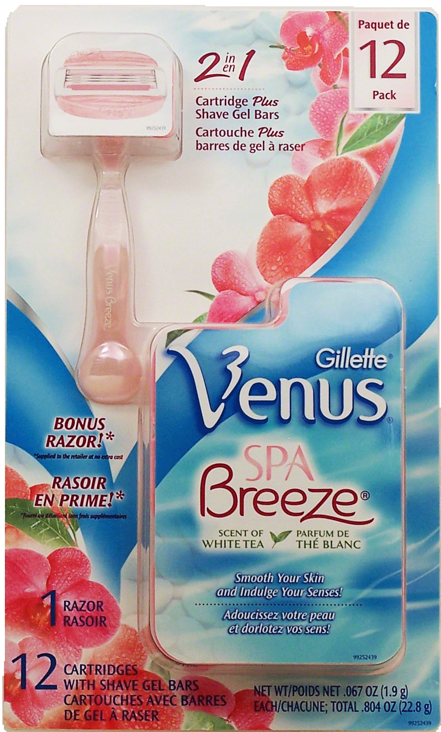 Gillette Venus Spa Breeze; 1 razor with 12 cartridges, scent of white tea Full-Size Picture